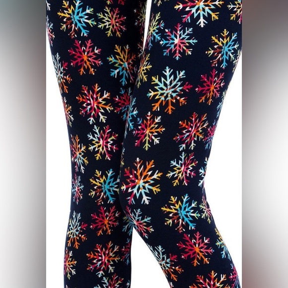 Leggings multicolor snowflakes ❄️ pattern on navy - Picture 3 of 7